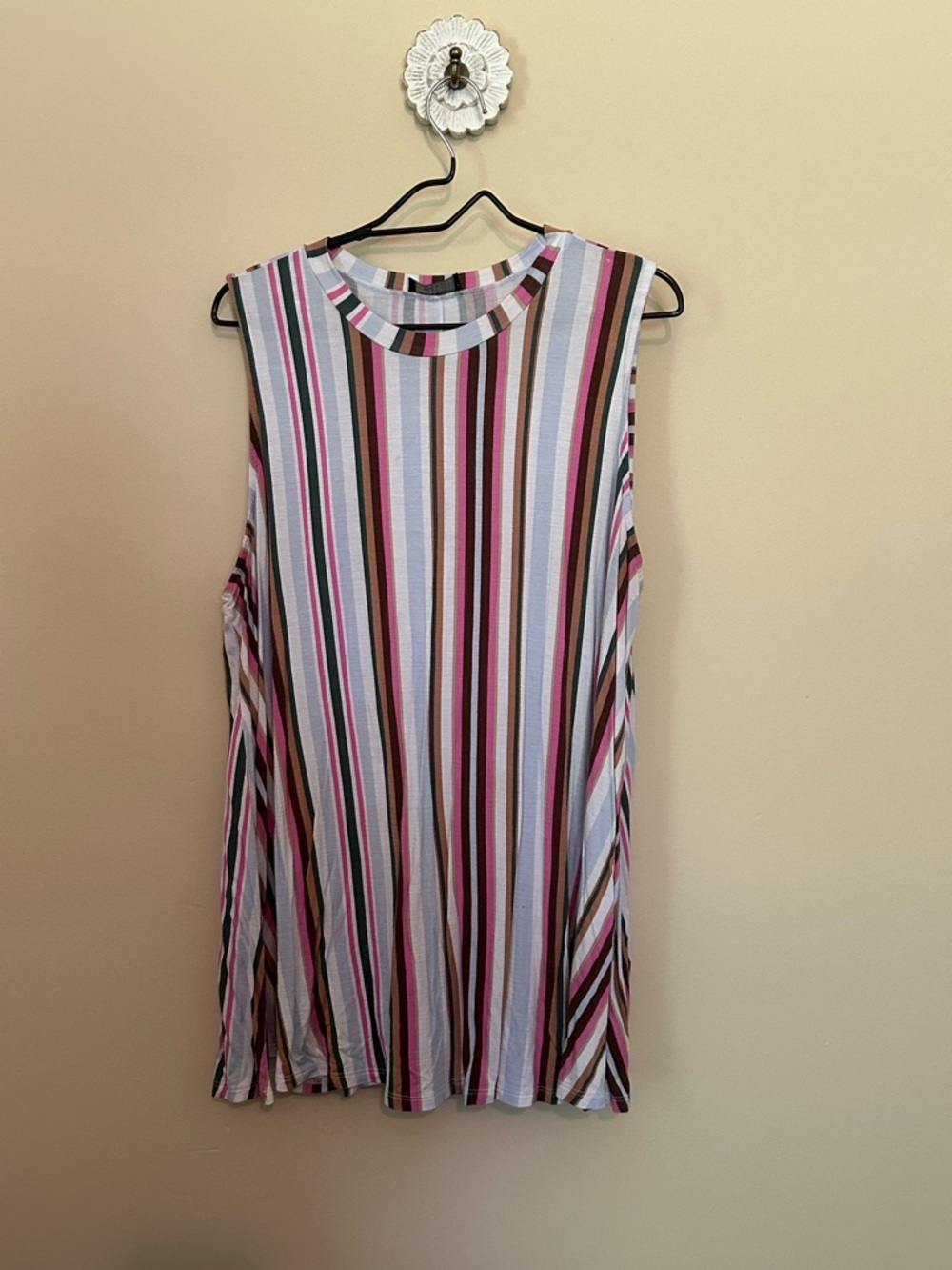 Lane Bryant Striped Sleeveless Swing Tank in Pink, Brown and White